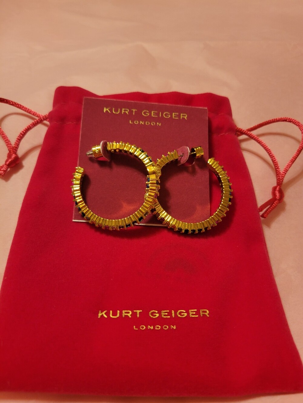 Kurt Geiger Gold Textured Baguette Hoop Earrings